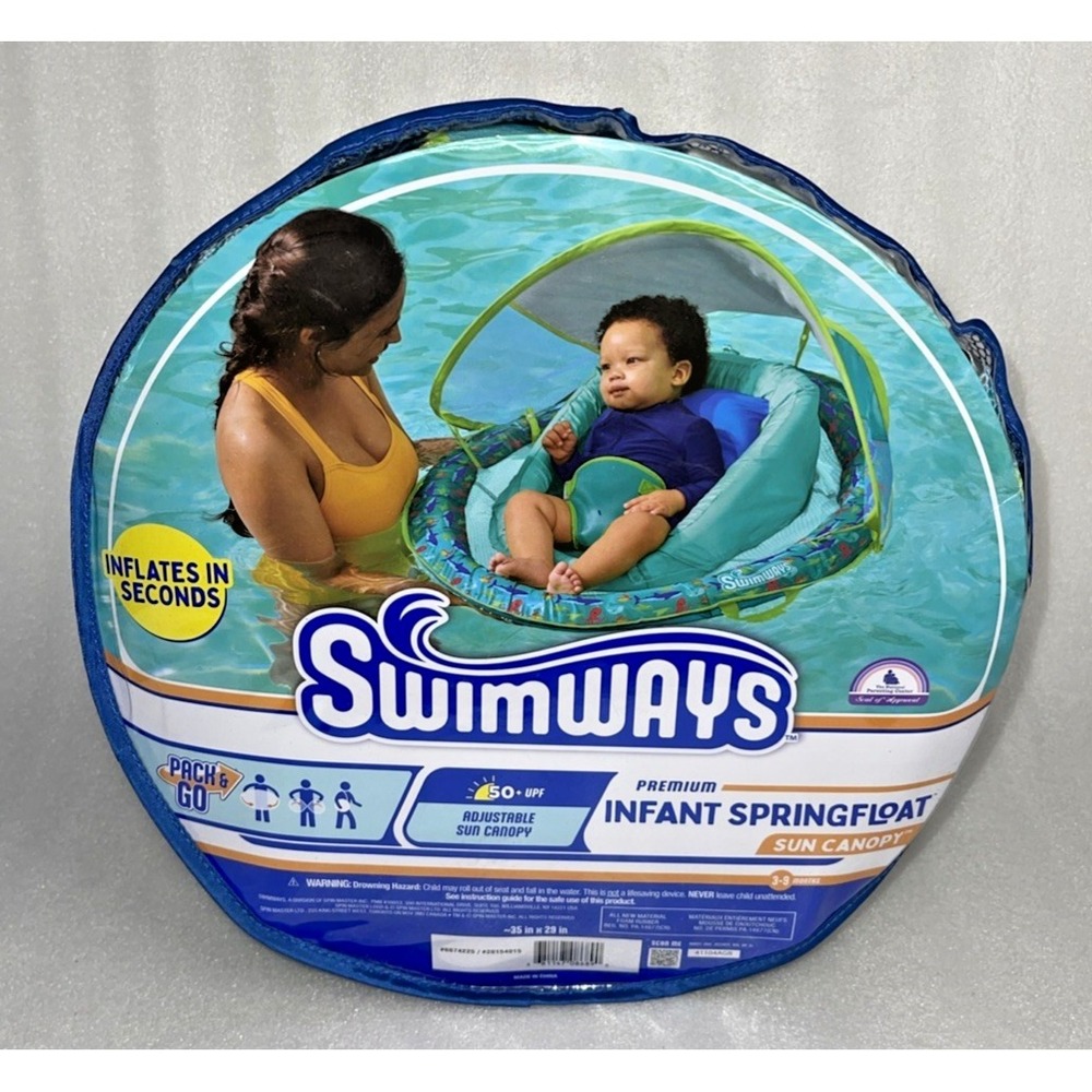 Swimways Premium Infant Baby SpringFloat Adjustable Sun Canopy Green & Blue 3+M‎